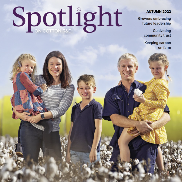 Jenna Bell is a third-generation farmer based at Whitton in the Riverina. She is pictured here with her husband Andrew and their children.