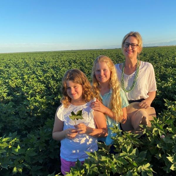 Ava, Jemima and Chantal Corish pictured in their cotton crop.