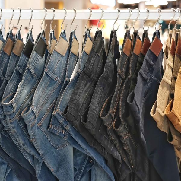 Jeans hanging on a rack