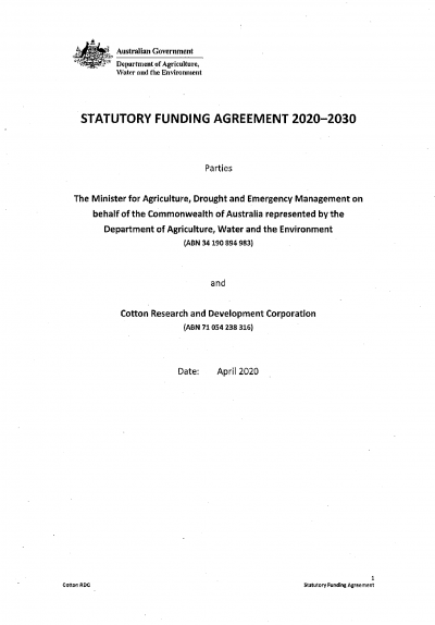 Cover of CRDC's Funding Agreement. 